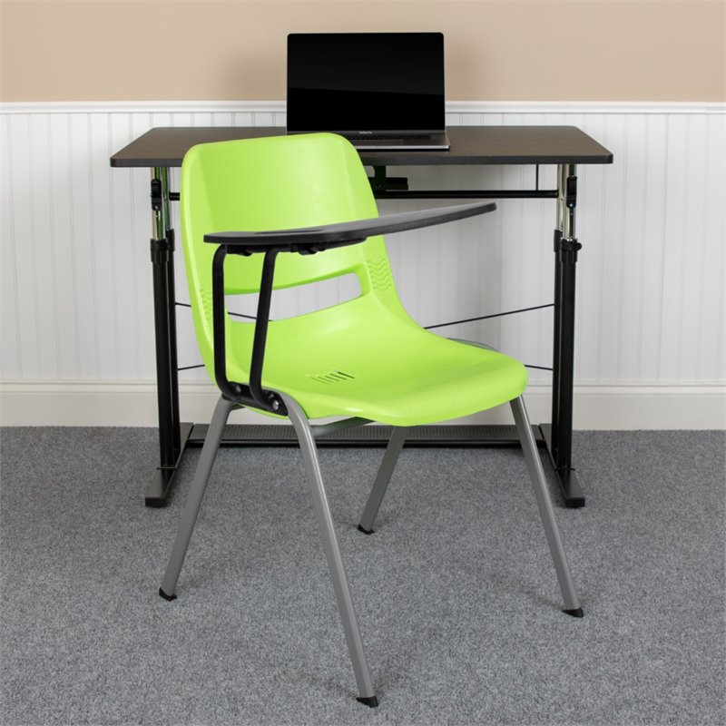 Bowery Hill Plastic Classroom Chair in Green with Right Arm Tablet