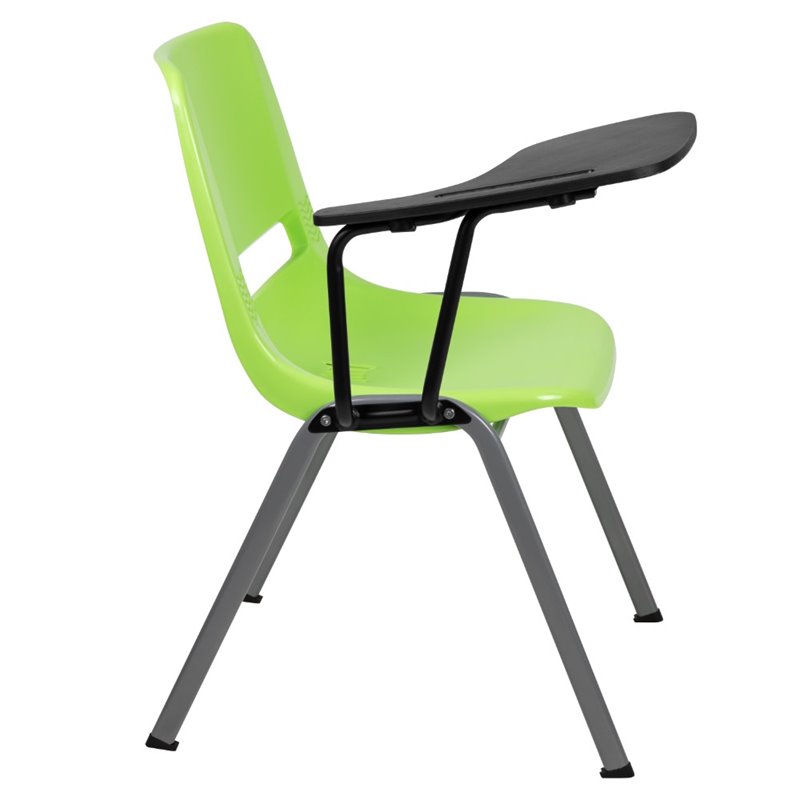 Bowery Hill Plastic Classroom Chair in Green with Right Arm Tablet