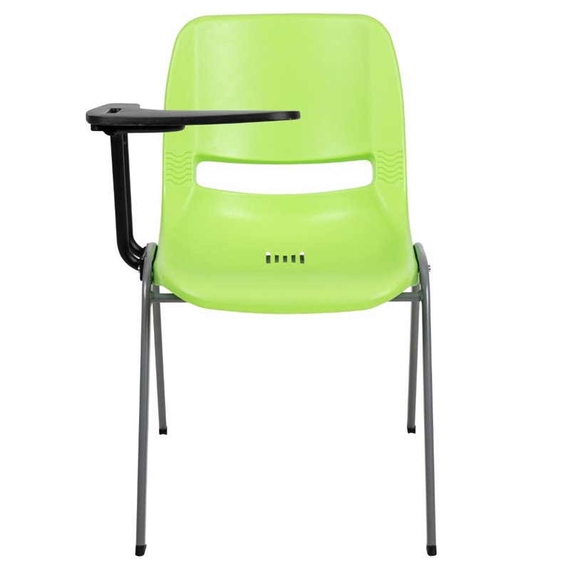 Bowery Hill Plastic Classroom Chair in Green with Right Arm Tablet