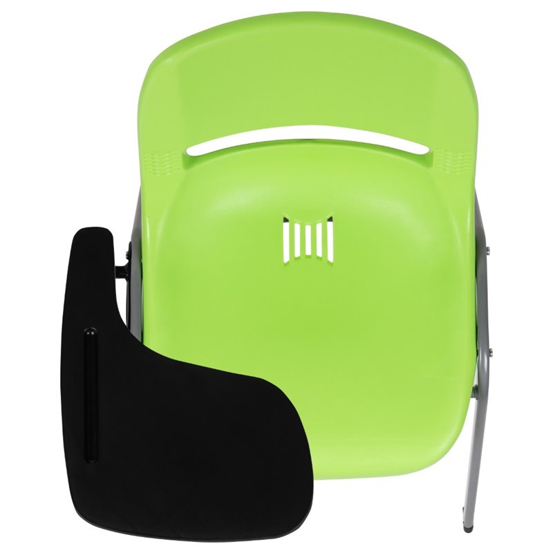 Bowery Hill Plastic Classroom Chair in Green with Right Arm Tablet