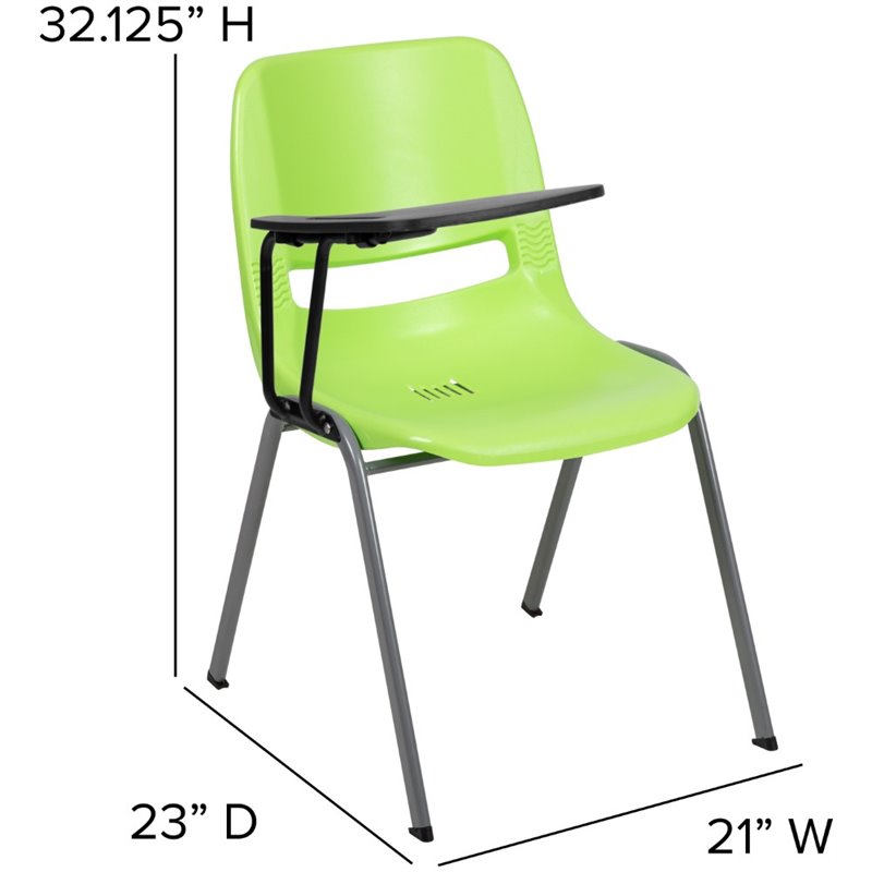 Bowery Hill Plastic Classroom Chair in Green with Right Arm Tablet