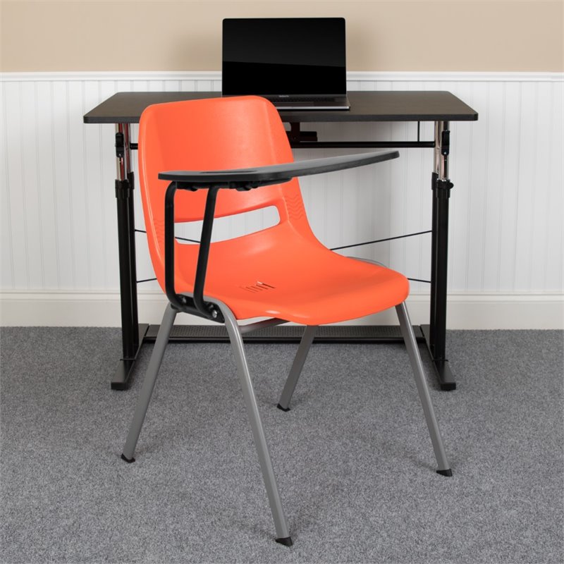 Bowery Hill Plastic Classroom Chair in Orange with Right Arm Tablet