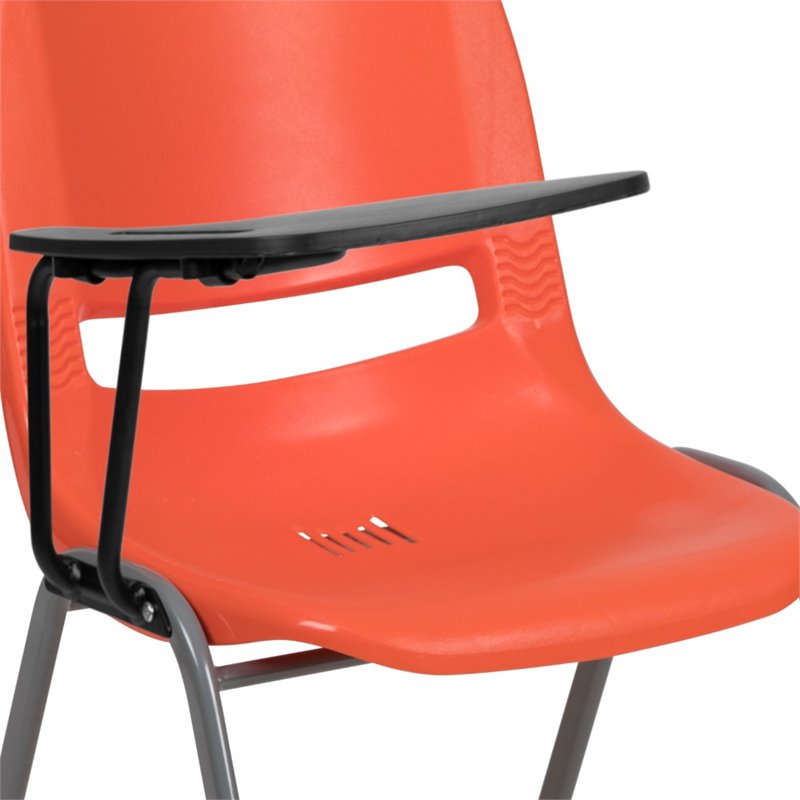 Bowery Hill Plastic Classroom Chair in Orange with Right Arm Tablet