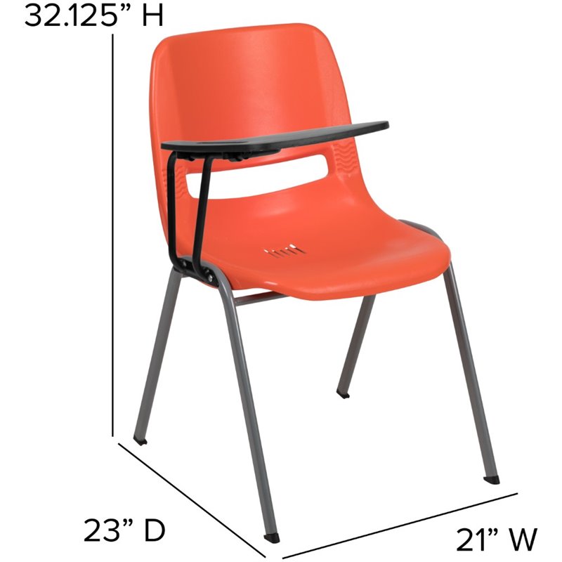 Bowery Hill Plastic Classroom Chair in Orange with Right Arm Tablet