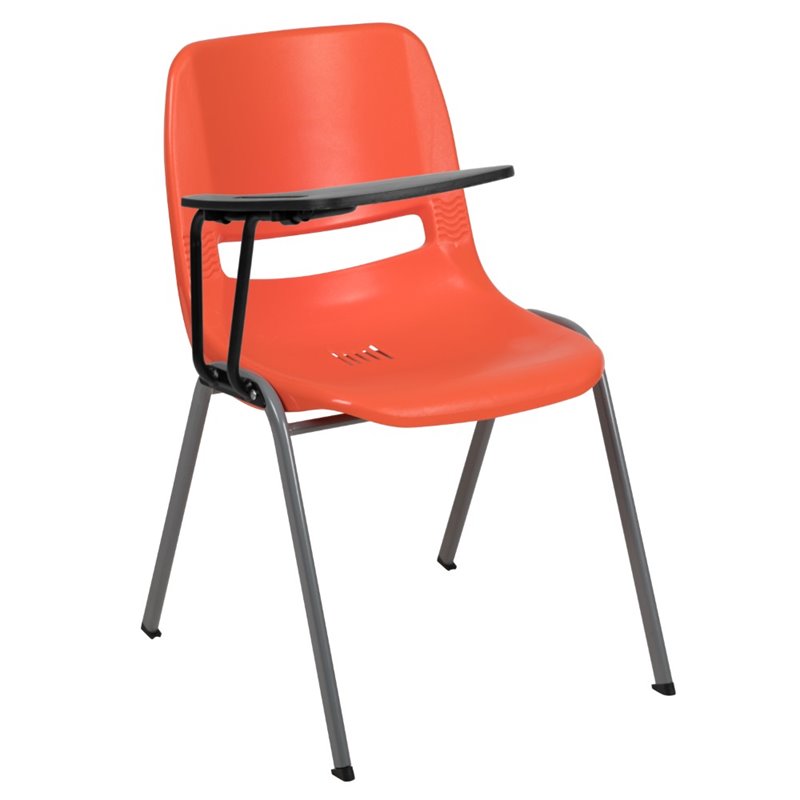 Bowery Hill Plastic Classroom Chair in Orange with Right Arm Tablet