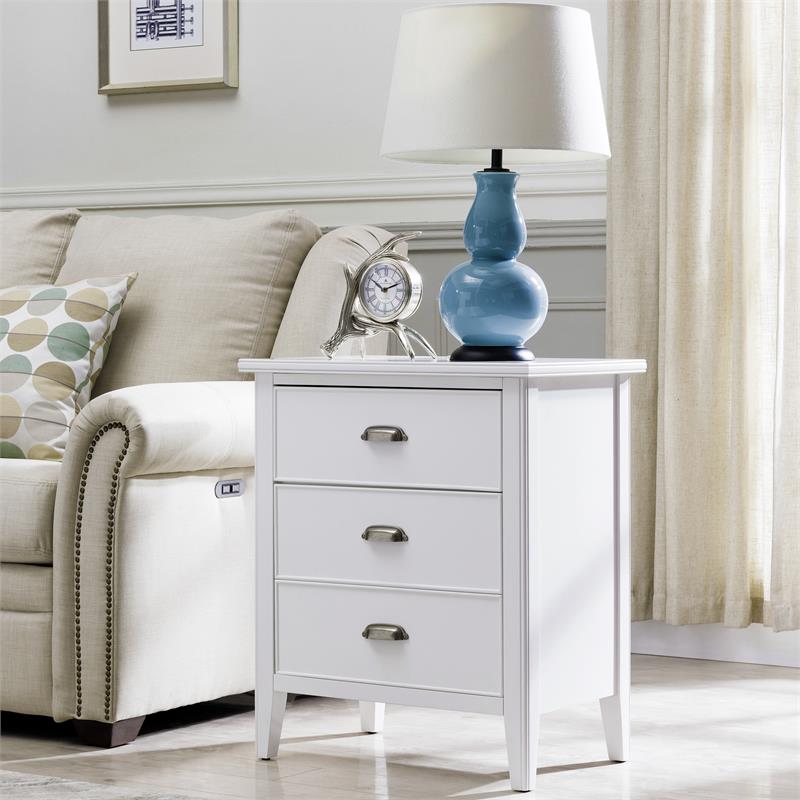 Bowery Hill Wood Nightstand with Drawer/Door Storage & AC/USB Outlet in White