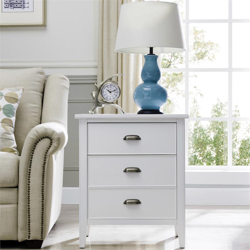 Bowery Hill Wood Nightstand with Drawer/Door Storage & AC/USB Outlet in White