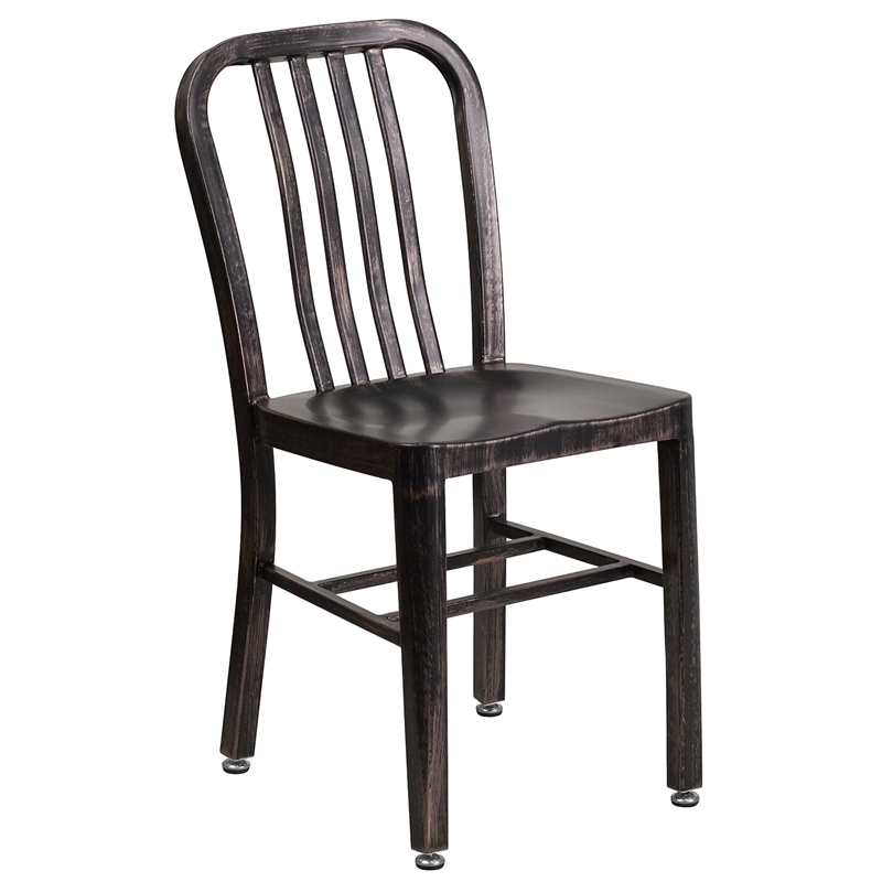Bowery Hill Metal Slat Back Dining Side Chair in Black and Antique Gold