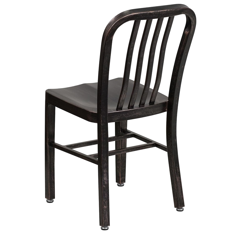 Bowery Hill Metal Slat Back Dining Side Chair in Black and Antique Gold