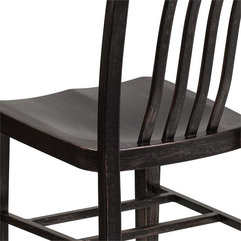 Bowery Hill Metal Slat Back Dining Side Chair in Black and Antique Gold