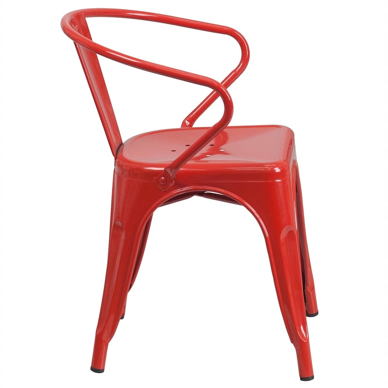 Bowery Hill Industrial Metal Stackable Dining Arm Chair in Red