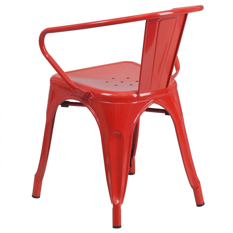 Bowery Hill Industrial Metal Stackable Dining Arm Chair in Red