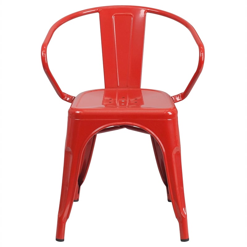Bowery Hill Industrial Metal Stackable Dining Arm Chair in Red