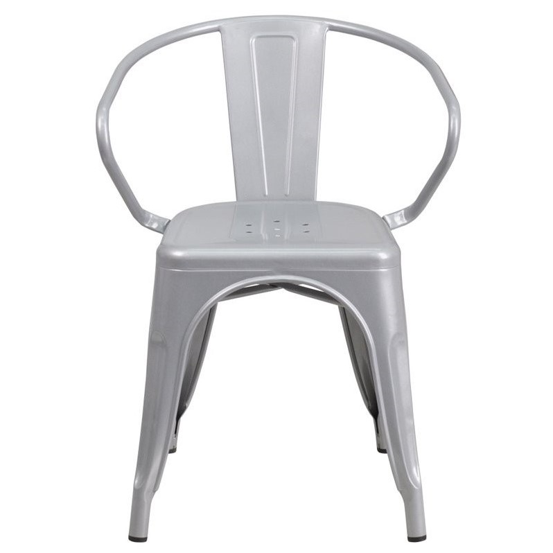 Bowery Hill Industrial Metal Stackable Dining Arm Chair in Silver