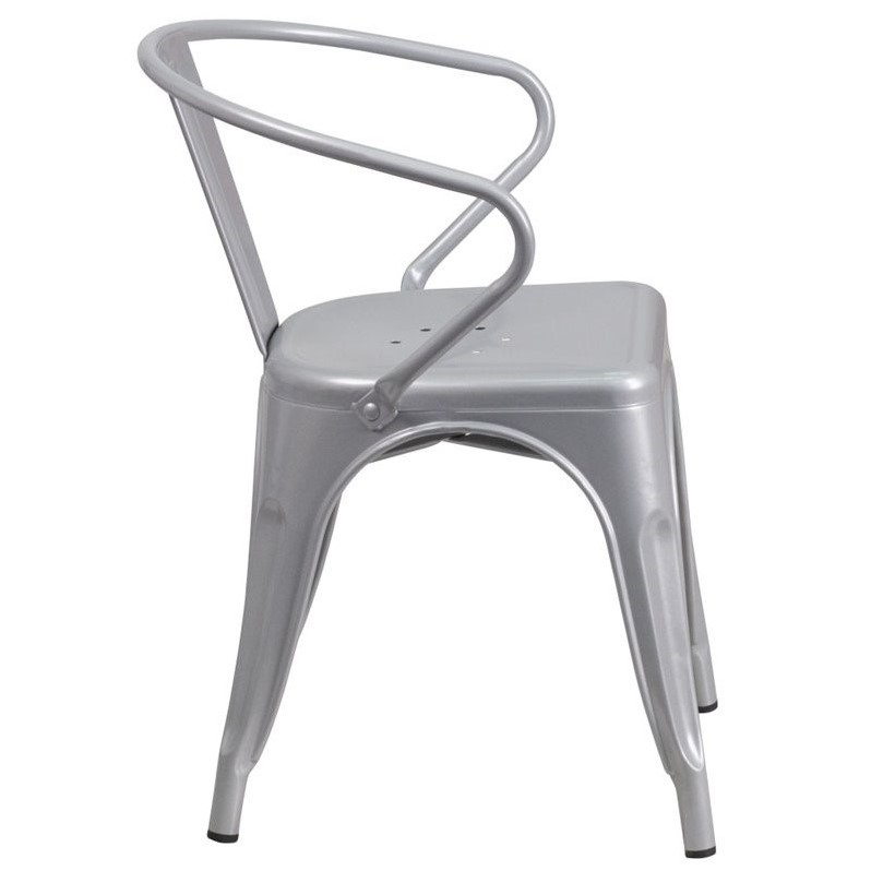 Bowery Hill Industrial Metal Stackable Dining Arm Chair in Silver