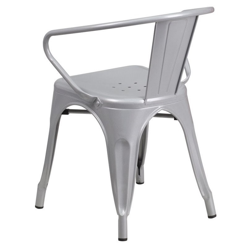 Bowery Hill Industrial Metal Stackable Dining Arm Chair in Silver