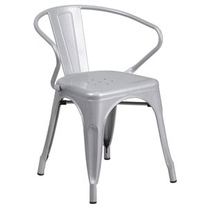 Bowery Hill Industrial Metal Stackable Dining Arm Chair in Silver