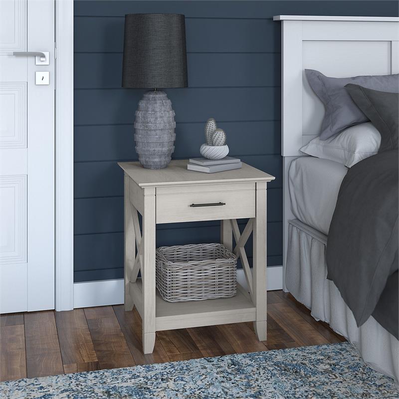 Bowery Hill Nightstand with Drawer in Linen White Oak - Engineered Wood
