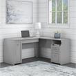 Bowery Hill Modern 60W L Shaped Desk with Storage in Cape Cod Gray