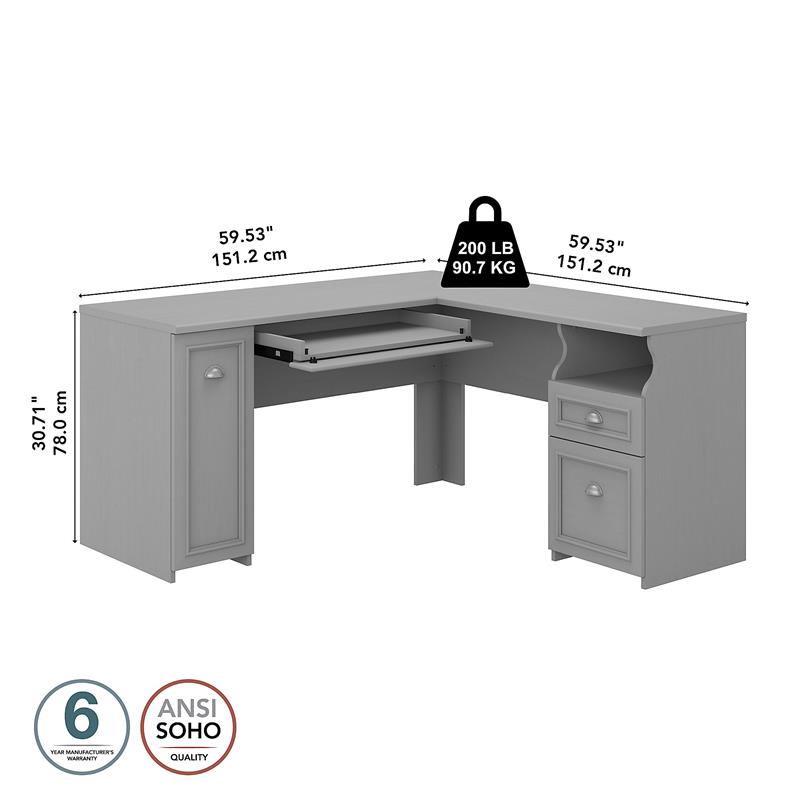 Bowery Hill Modern 60W L Shaped Desk with Storage in Cape Cod Gray