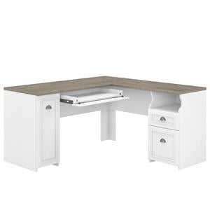 bowery hill 60w l shaped desk in pure white and shiplap gray - engineered wood