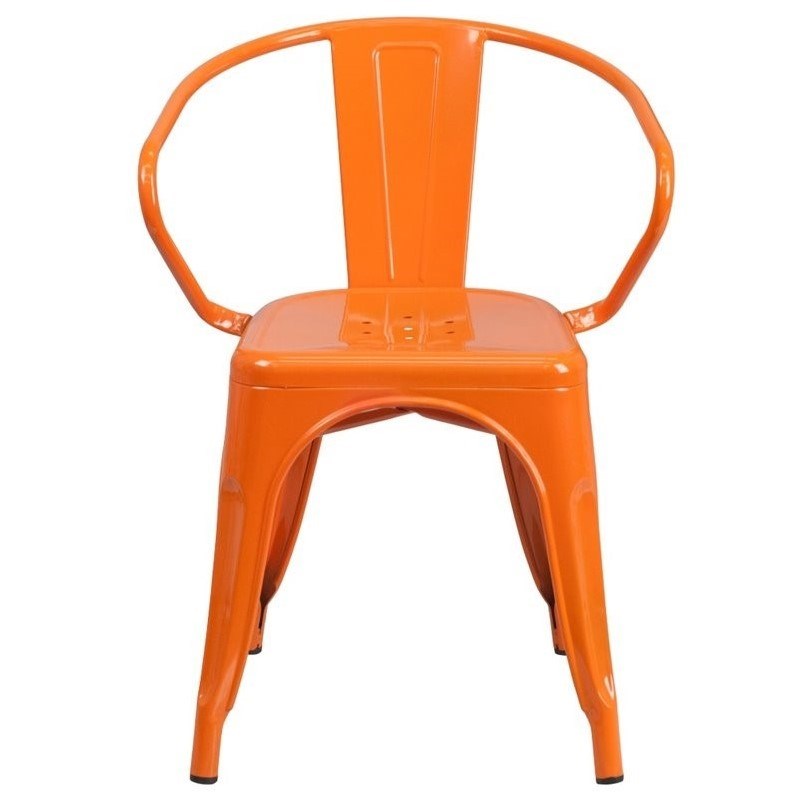 Bowery Hill Industrial Metal Stackable Dining Arm Chair in Orange