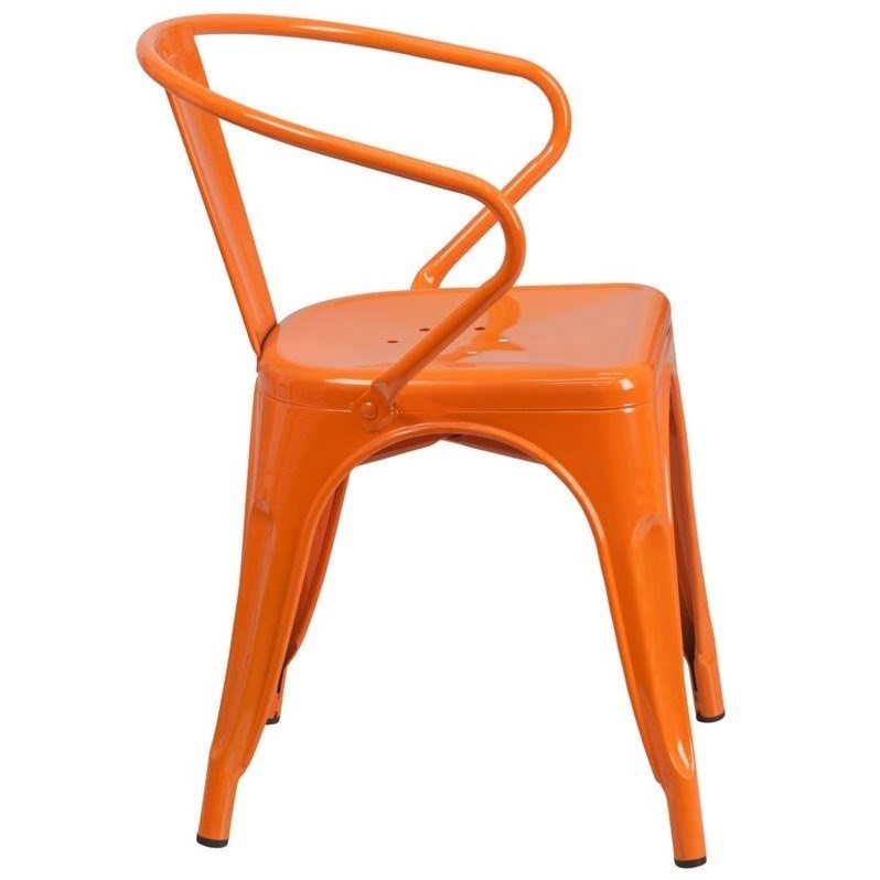 Bowery Hill Industrial Metal Stackable Dining Arm Chair in Orange