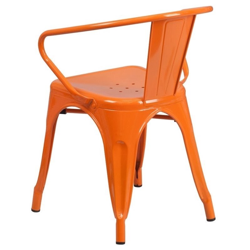 Bowery Hill Industrial Metal Stackable Dining Arm Chair in Orange