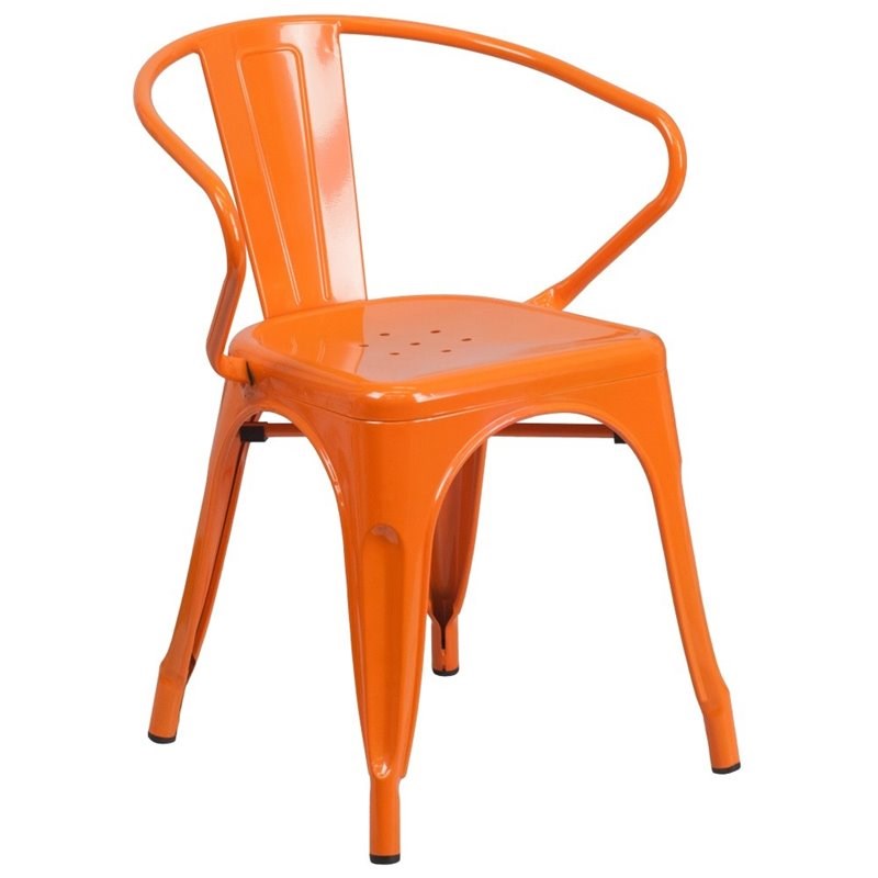 Bowery Hill Industrial Metal Stackable Dining Arm Chair in Orange