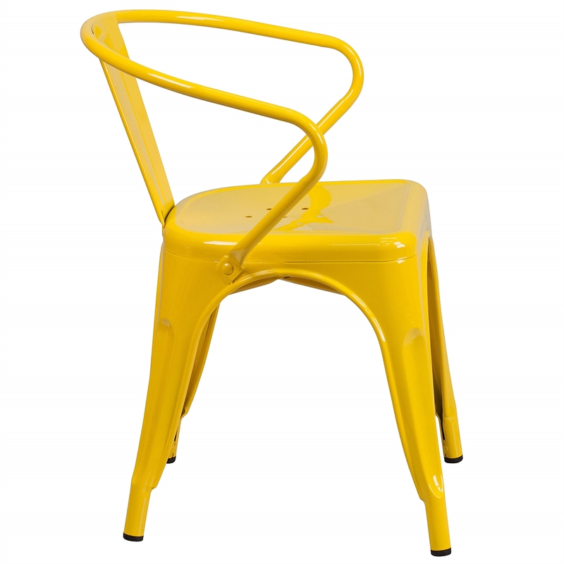 Bowery Hill Industrial Metal Stackable Dining Arm Chair in Yellow
