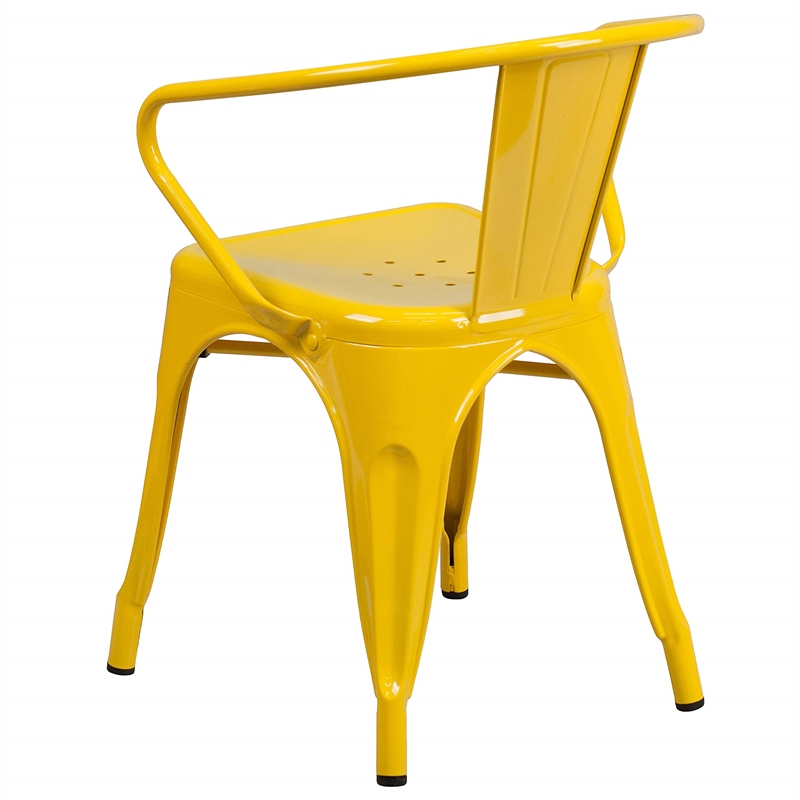 Bowery Hill Industrial Metal Stackable Dining Arm Chair in Yellow