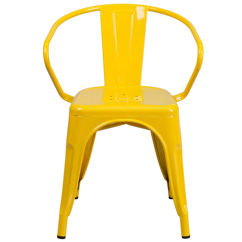 Bowery Hill Industrial Metal Stackable Dining Arm Chair in Yellow