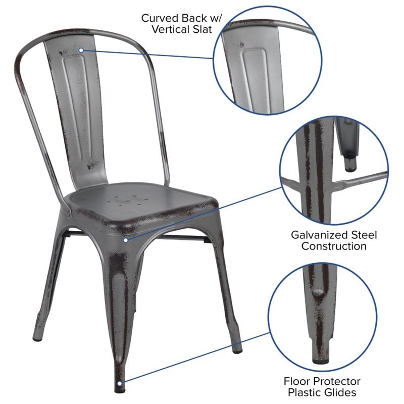 Bowery Hill Distressed Stackable Metal Dining Side Chair in Silver Gray