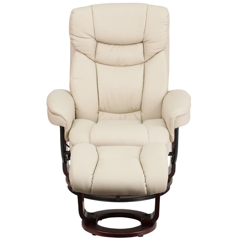 Bowery Hill Contemporary Leather Swivel Recliner and Ottoman in Beige