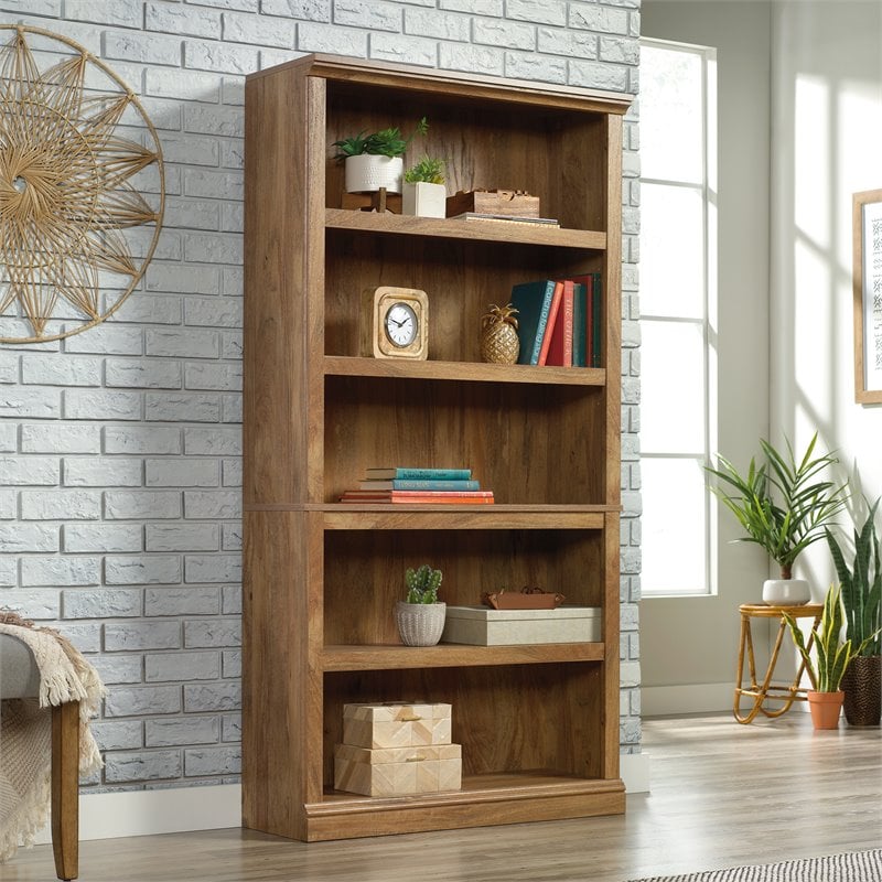 Bowery Hill Engineered Wood 5-Shelf Tall Bookcase in Sindoori Mango/Brown