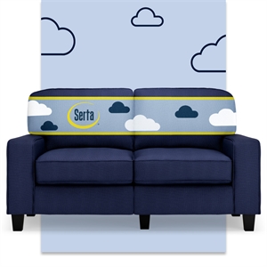 Bowery Hill 61&quot Track Arm Sofa Loveseat with Removable Covers Navy Blue