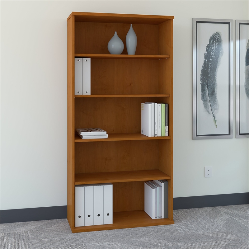Bowery Hill 36W 5 Shelf Bookcase in Natural Cherry - Engineered Wood