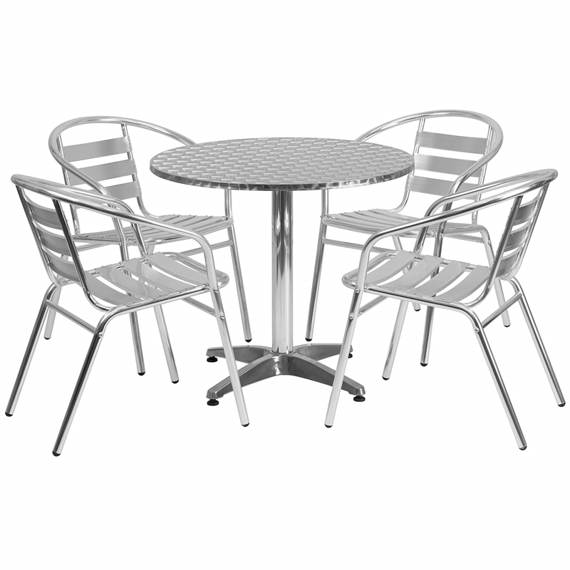 Bowery Hill Contemporary 5 Piece Round Patio Dining Set in Aluminum