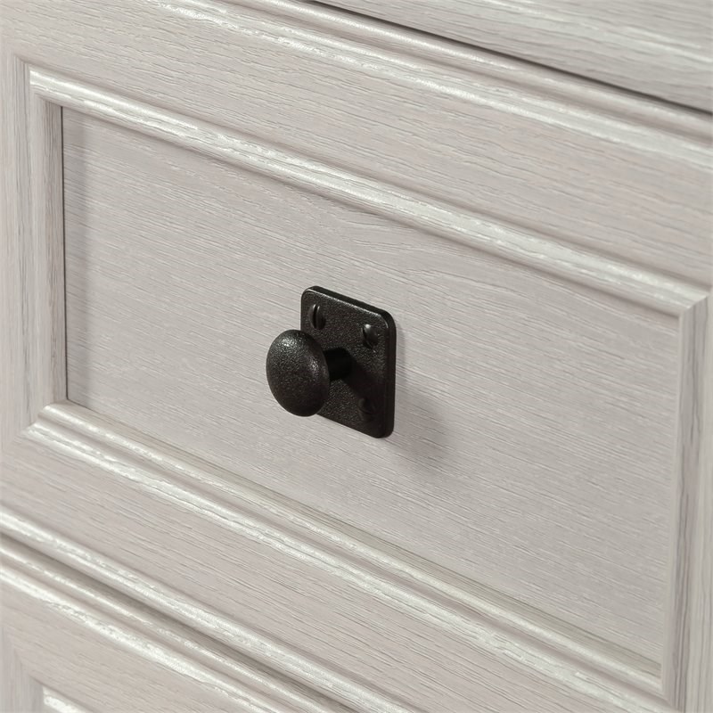 Bowery Hill Engineered Wood Executive Desk in Glacier Oak/Rosso Slate Accent