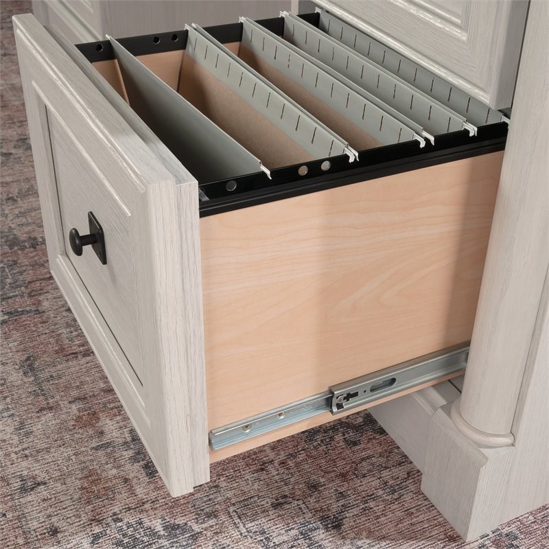 Bowery Hill Engineered Wood Executive Desk in Glacier Oak/Rosso Slate Accent