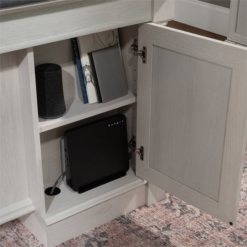 Bowery Hill Engineered Wood Executive Desk in Glacier Oak/Rosso Slate Accent