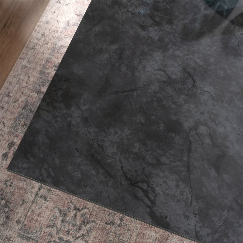 Bowery Hill Engineered Wood Executive Desk in Glacier Oak/Rosso Slate Accent