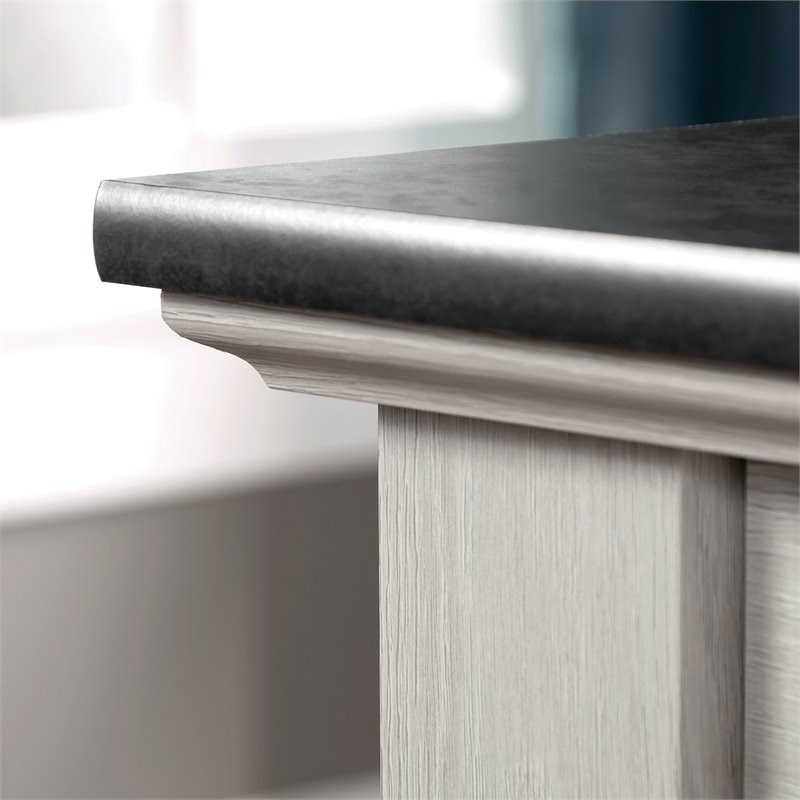 Bowery Hill Engineered Wood Executive Desk in Glacier Oak/Rosso Slate Accent