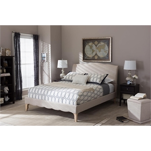 Bowery Hill Mid-Century Fabric Full Platform Bed in Beige Finish