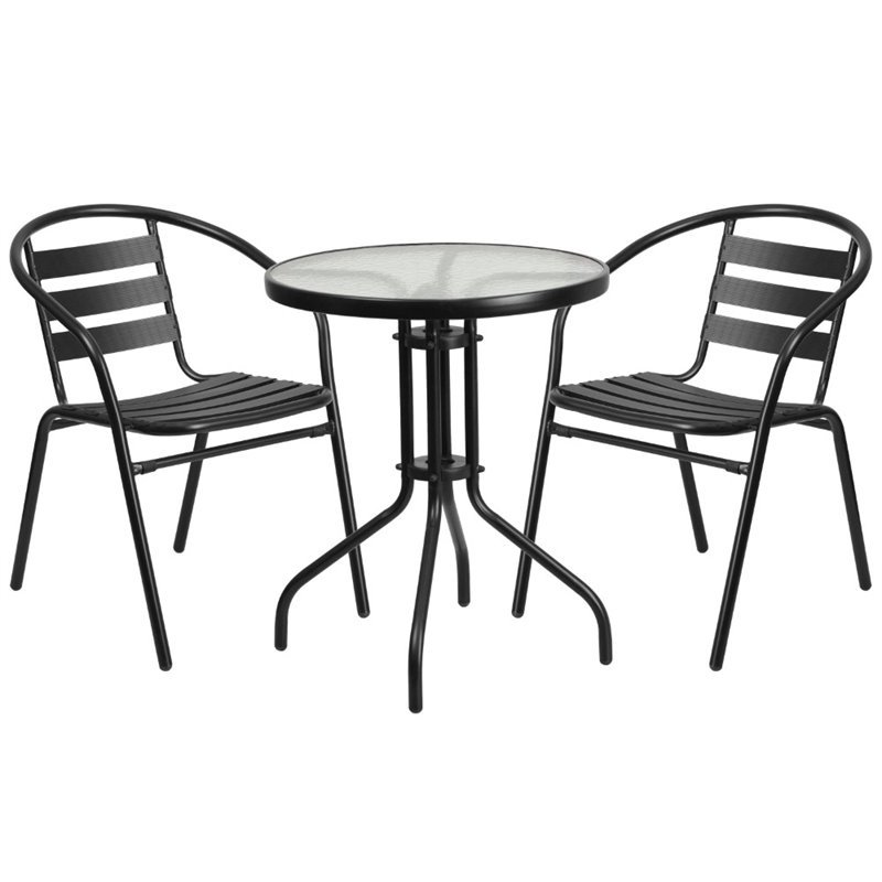 Bowery Hill Contemporary 3 Piece Round Patio Bistro Set in Black