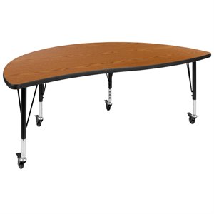 Bowery Hill 25&quot x 30&quot x 60&quot Demilune Mobile Adjustable Activity Table in Oak
