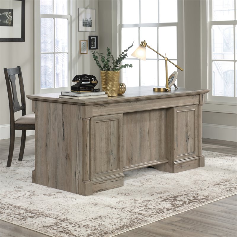 Bowery Hill Engineered Wood Executive Desk in Split Oak Finish