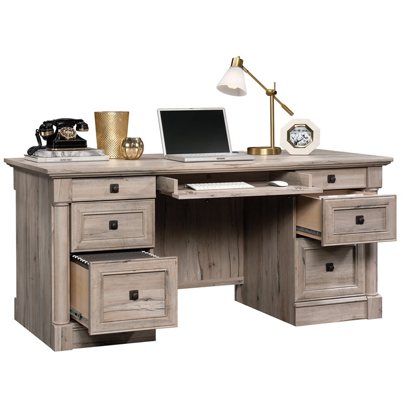 Bowery Hill Engineered Wood Executive Desk in Split Oak Finish
