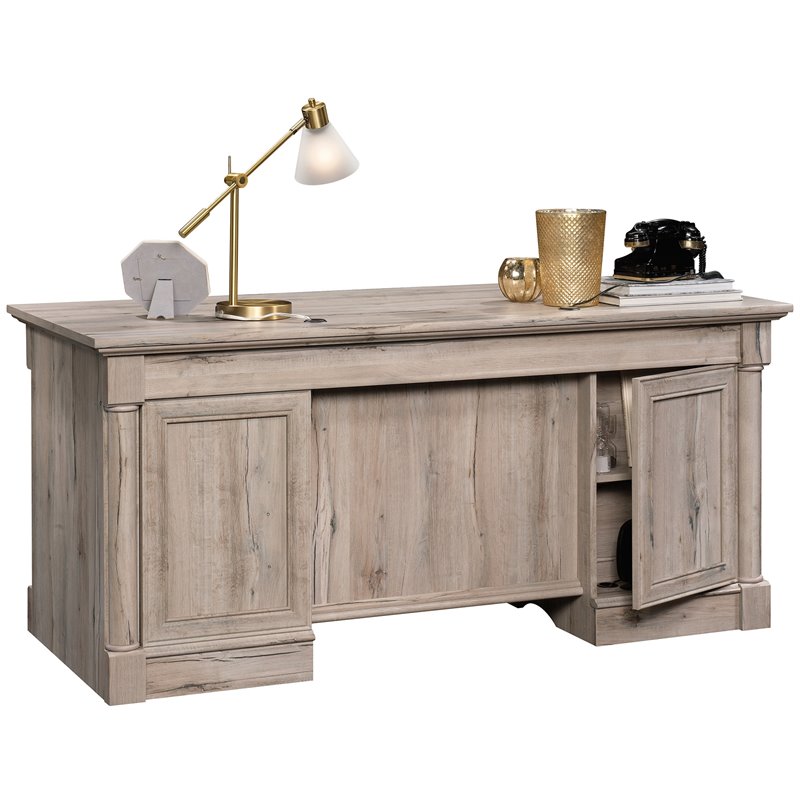Bowery Hill Engineered Wood Executive Desk in Split Oak Finish