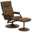 Bowery Hill Contemporary Recliner and Ottoman in Brown with Base